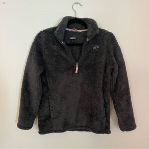 Patagonia Kids' 1/4-Zip Sherpa Fuzzy Warm Pullover Sweater Grey Pink XL Girls